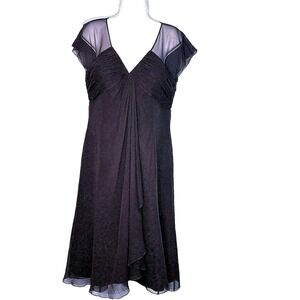 Teri Jon Black Silk Chiffon Cocktail Dress 10 Babydoll Whimsigoth Fairy‎ Grunge